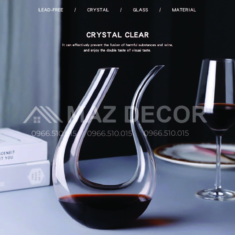 Giá xưởng Nhiều mẫu bình thở thủy tinh rượu vang Decanter chiết miệng vát thổi thủ công dày dặn kiểu dáng đa dạng