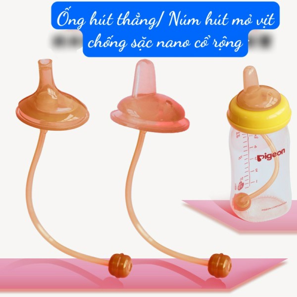 Ống hút thẳng và mỏ vịt nano kèm dây van chống sặc thay thế cho bình sữa cổ rộng 5cm