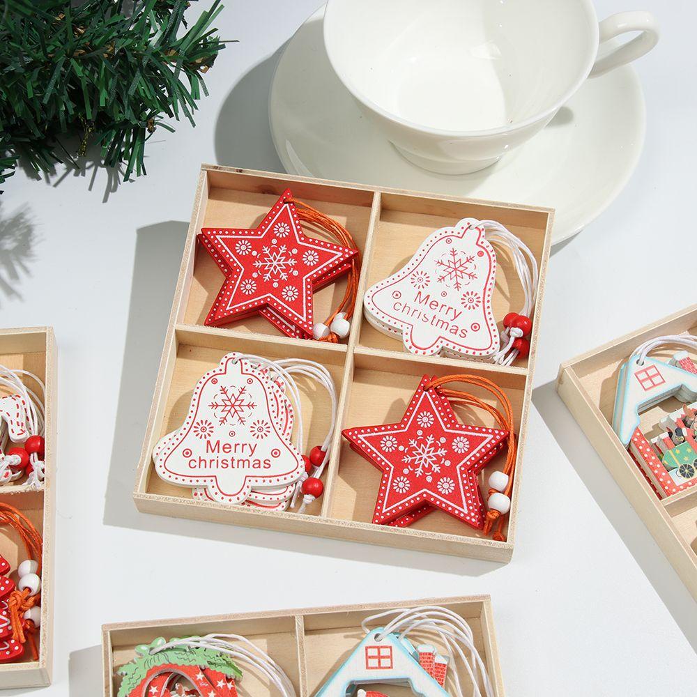 Muvako Bộ 12 Thẻ Gỗ Hình Người Tuyết / Tuần Lộc / Ông Già Noel Trang Trí Cây Thông Noel
