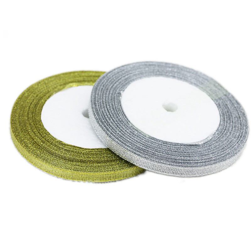 Cuộn dây ruy băng xinh xắn màu vàng/ bạc dài 25 yard dùng trang trí nhà cửa DIY