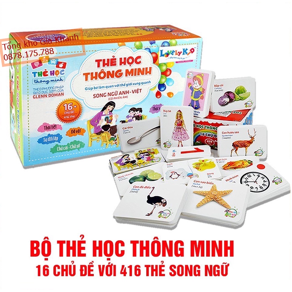 Bộ Thẻ Học Thông Minh 16 Chủ Đề, Thẻ Học Song Ngữ Cho Bé (416 Thẻ)