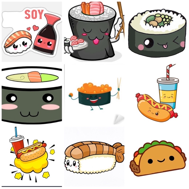 Sticker Foodie’s Friends sushi 30-60 cái ép lụa/Hình dán đồ ăn Foodie’s