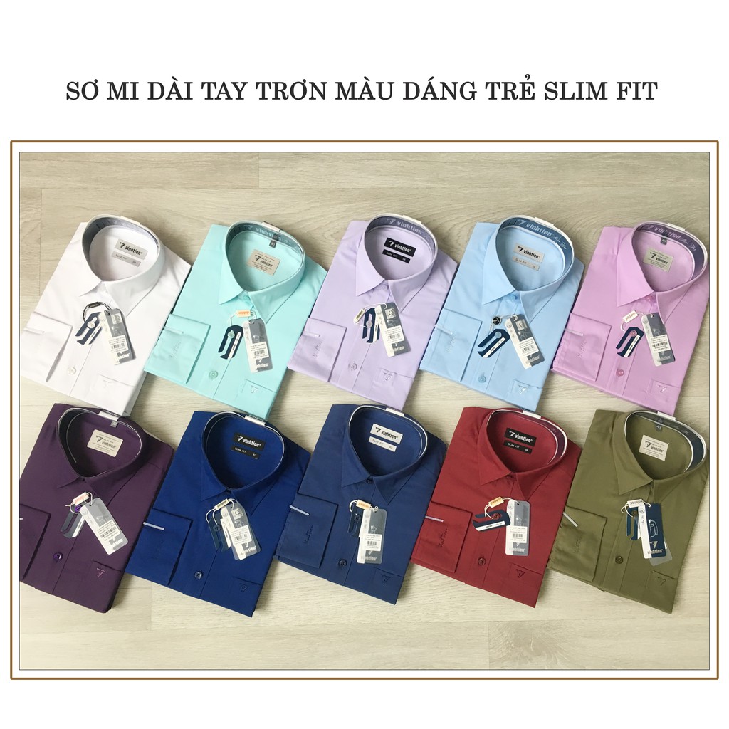 Áo sơ mi nam tay dài vạt bầu Slim Fit Vĩnh Tiến 330 - màu trơn