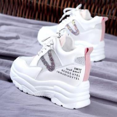 [hồng 38] Giày sneaker bánh mì nữ ulzzang trắng lưới thoáng khí độn đế tăng chiều cao 8cm Hàn Quốc chất lượng tốt -v12