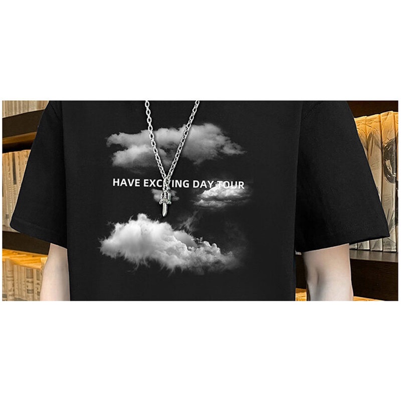Áo Thun Tay Ngắn Cổ Tròn In Hình Đám Mây Thời Trang Cho Nam