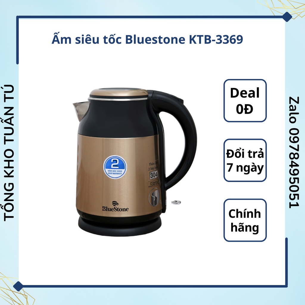 Ấm siêu tốc Bluestone KTB-3369 1.8 lít inox 304 an toàn điều khiển hàng chính hãng cao cấp