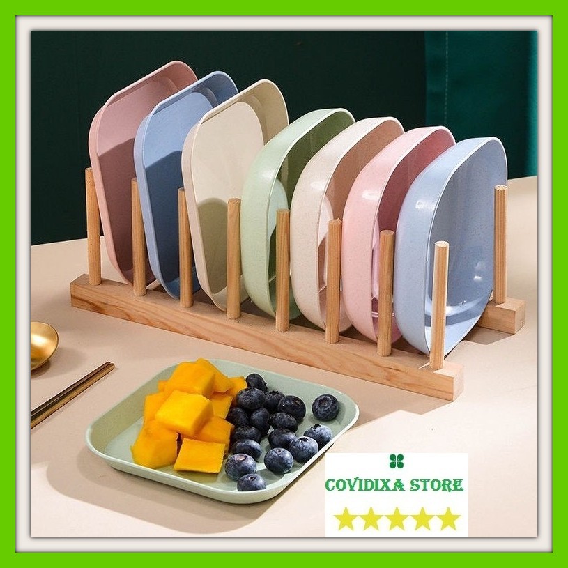 Đĩa lúa mạch chữ nhật nhẹ nhàng an toàn cho người sử dụng đĩa ăn set 8 chiếc 2 kích thước