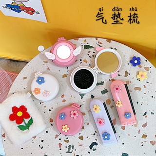 Lược chải tóc đệm khí tích hợp gương trang điểm gấp lại được họa tiết hoa hoạt hình nhỏ gọn dành cho bé gái