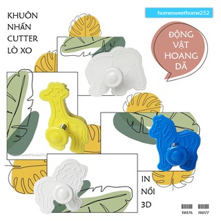 Khuôn nhấn bánh cookie cutter khuôn lò xo in nổi 3D động vật rừng xanh