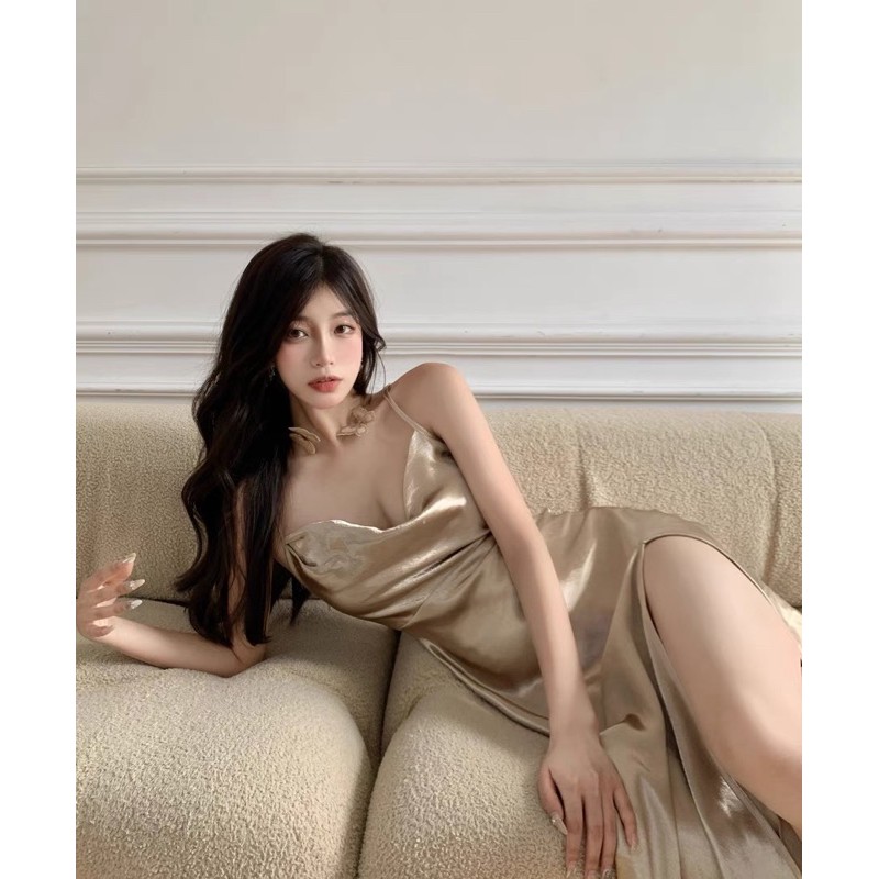 Váy hai dây lụa xẻ tà-NHƯ HÌNH | BigBuy360 - bigbuy360.vn