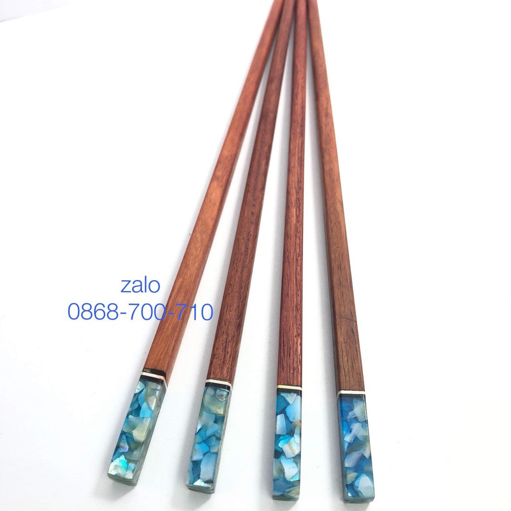Đũa ăn gỗ Cẩm lai đầu vuông khảm trai biển Xanh hộp 10 đôi