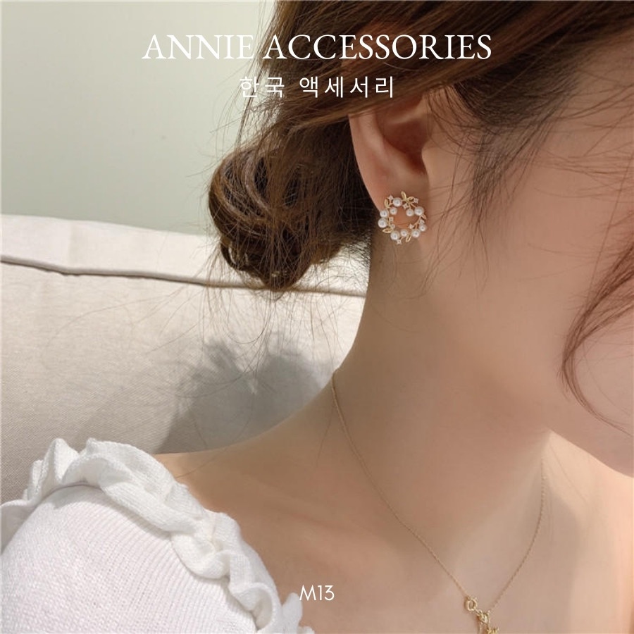 Bông tai hoa oliu phối ngọc trai nhân tạo phong cách nữ tính ANNIE - M13