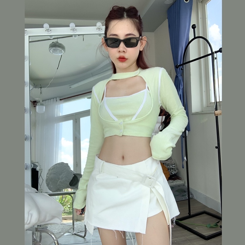 ✨Áo Croptop tay dài “BOMY” ——— Set áo gồm 2 áo.