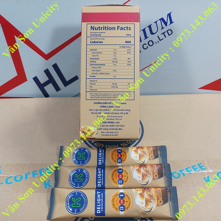 03 hộp Cà phê sữa K Coffee Delight Phúc Sinh hộp 255g (15 gói dài * 17g)