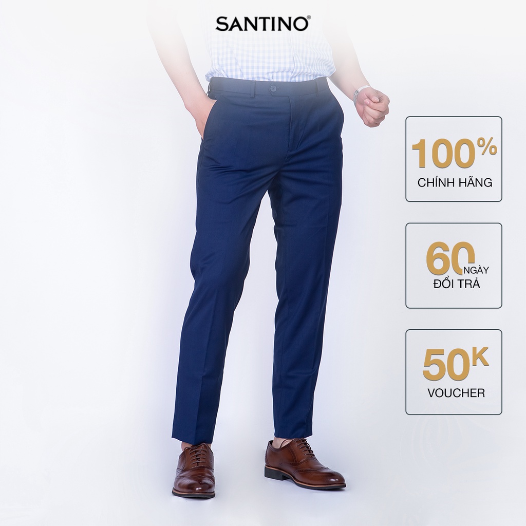 Quần Tây công sở Sợi Tre SANTINO cao cấp, màu xanh form ôm nhẹ, thoáng mát chống nhăn, kháng khuẩn và tia UV - Q068
