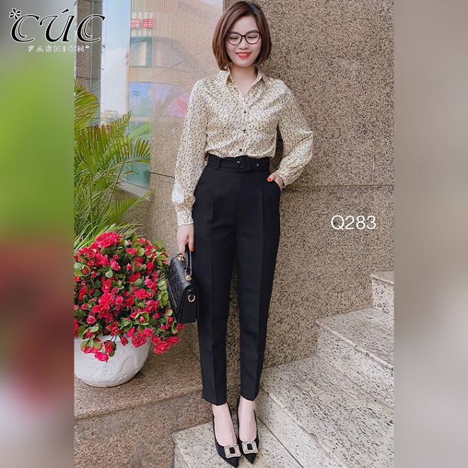 Quần baggy nữ công sở cao cấp đẹp Cúc Fashion Q283 quần bagy đai vải