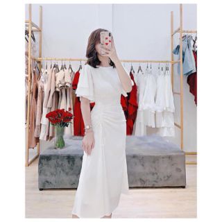 Váy maxi trắng rút dây hông