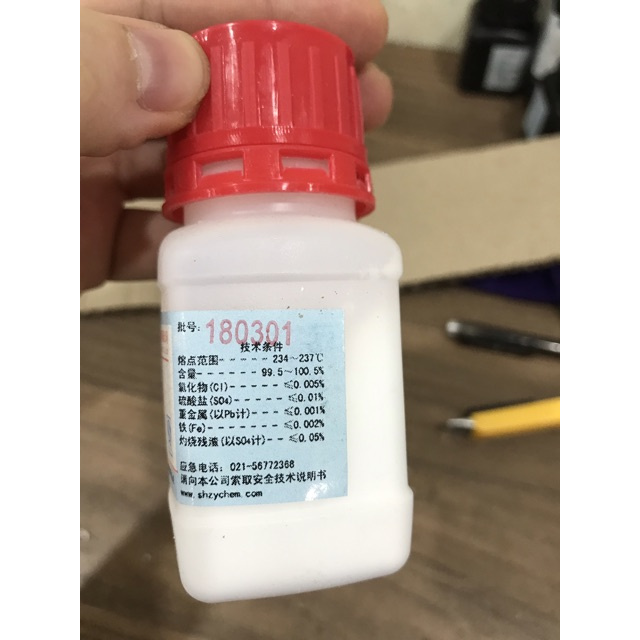Hóa chất nicotinic aci.d niacin niaxin vitamin B3 CAS 59-67-6 C6H5NO2 lọ 25g
