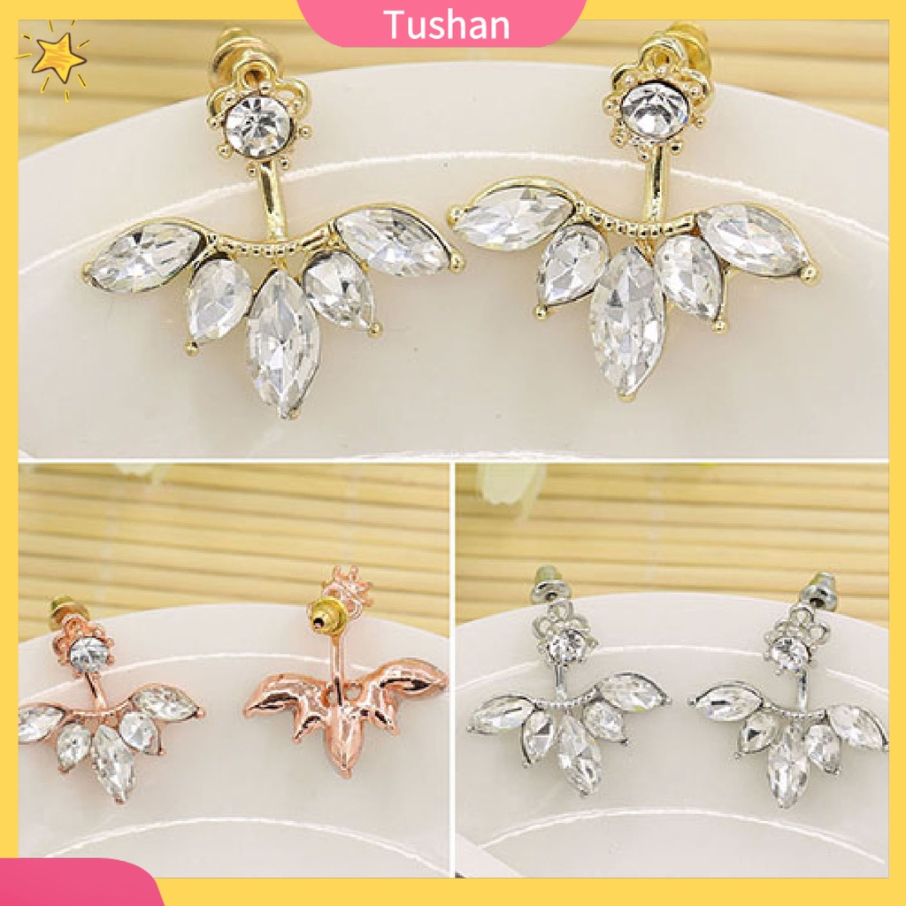 Đôi bông tai hình lá đính đá sang trọng cho nữ