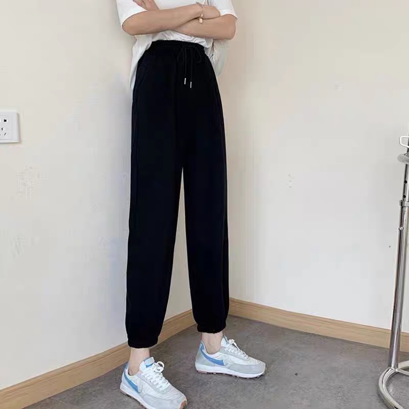 Quần nỉ ống bo thụng Unisex - Jogger thun trơn cạp chun dáng rộng nam nữ đủ size QN03