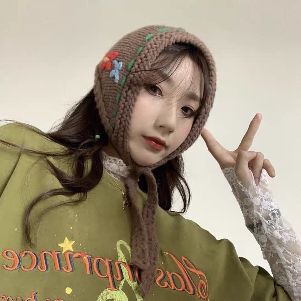 Băng đô cài tóc MG STUDIO dệt kim họa tiết hoa phong cách vintage