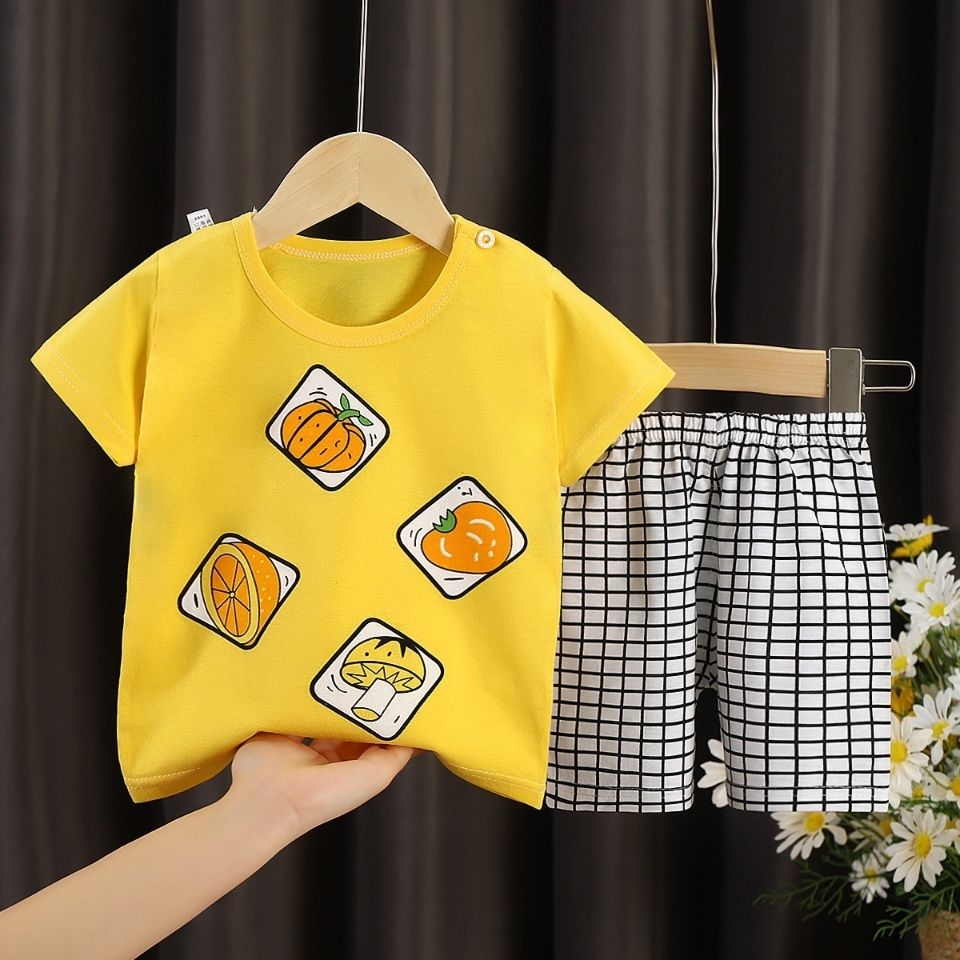 Set Đồ 2 Món Gồm Áo Thun Tay Ngắn In Hình Hoạt Hình + Quần Ngắn Cho Bé Sơ Sinh