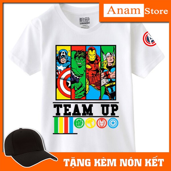 Áo thun trẻ em Marvel 3, Tặng kèm nón kết, Có size người Lớn, Anam Store