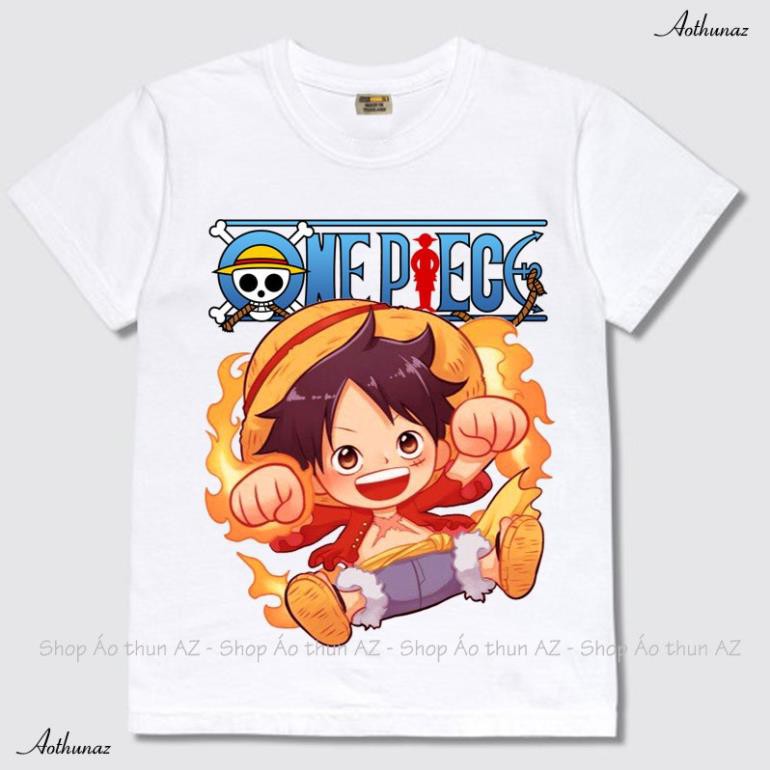 HOT- Áo thun trẻ em in hình One Piece Luffy Chibi dễ thương - Cotton Thái M2461 - áo SALE SỐC