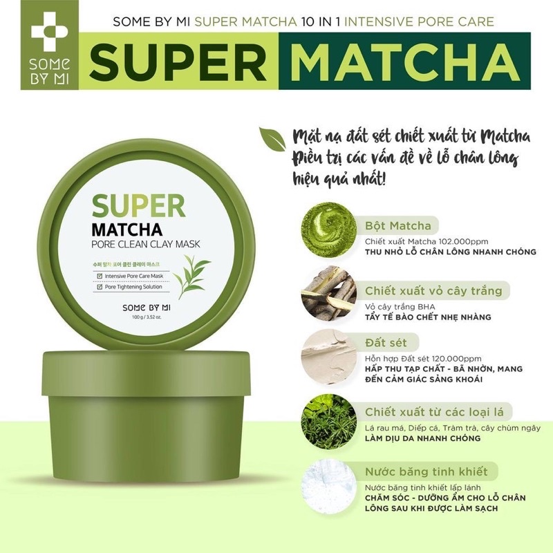 Mặt Nạ Đất Sét Trà Xanh Some By Mi Super Matcha Pore Clean Clay Mask 100g