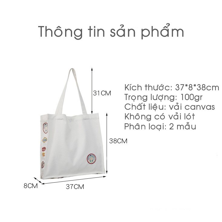 Túi Tote Vải Canvas Size Lớn Trang Trí Đơn Giản