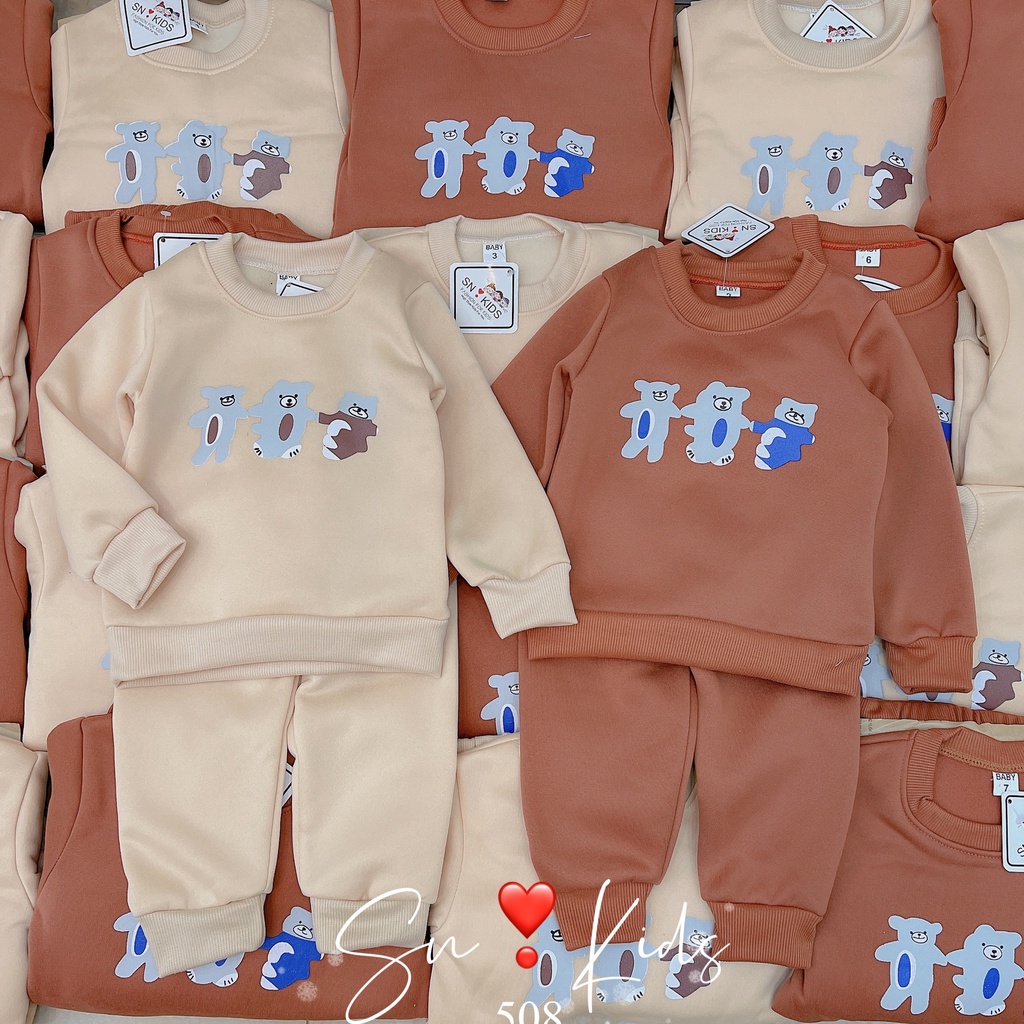 Bộ nỉ bông dài tay bé trai bé gái phiên bản 3 chú gấu thu đông chất cực đẹp (V511)