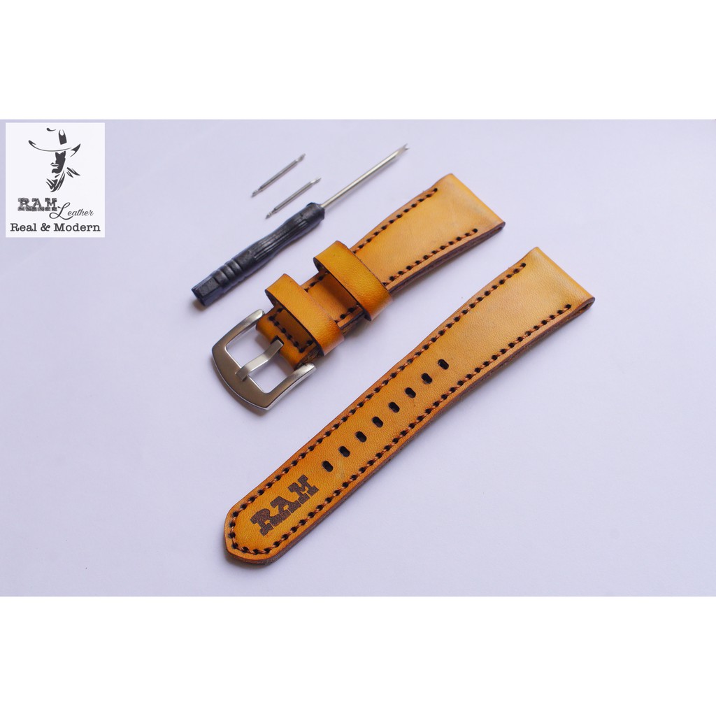 Dây đồng hồ da bò vegtan thảo mộc cao cấp vàng RAM Leather 1970 - tặng khóa chốt và cây thay dây