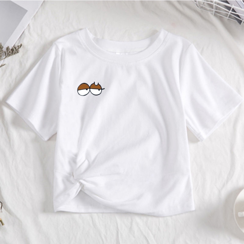 IELGY   Áo Thun cotton Ngắn Tay Cao Cổ Thời Trang Cho Nữ