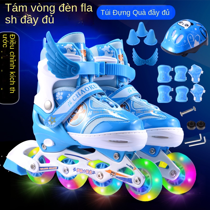 ✔℗Giày trượt trẻ em người lớn trọn bộ nam và nữ giày trượt patin nội tuyến có thể điều chỉnh đèn flash 3-4-5-6-10 tuổi