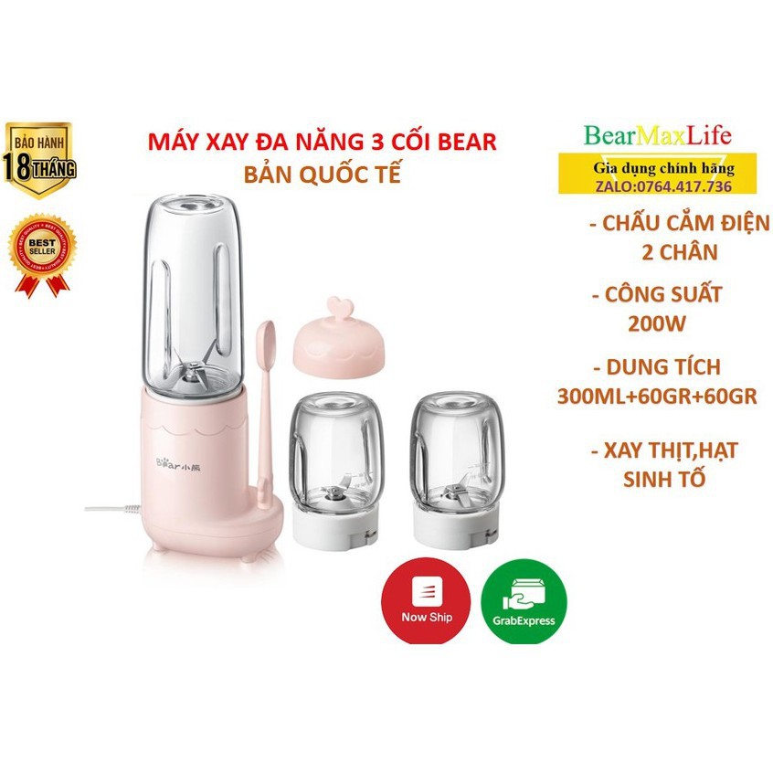 Máy xay 3 cối,Máy xay đa năng bear Bảo Hành 12 tháng dành cho bé ăn Dặm