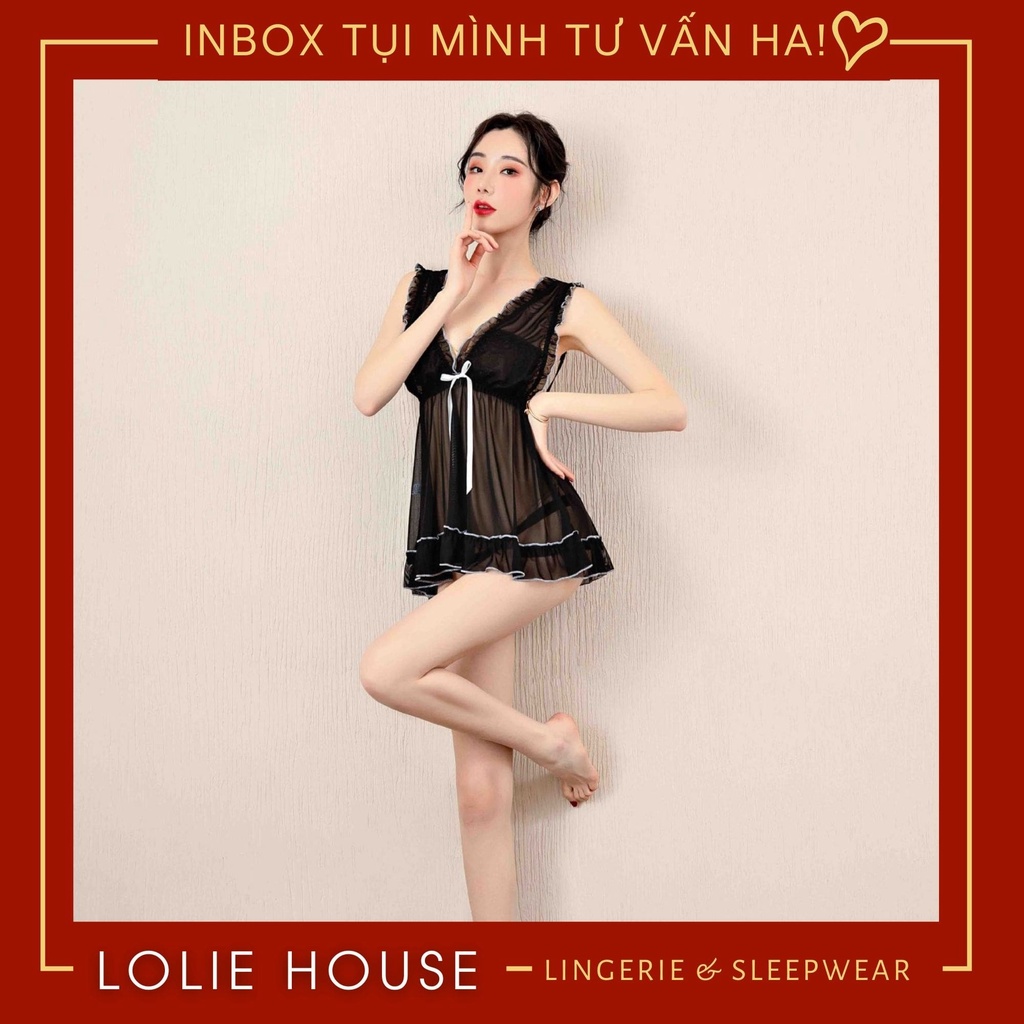Váy ngủ xuyên thấu sexy gợi cảm 2 dây chất voan siêu mỏng dành cho nữ LOLIE HOUSE - VN29