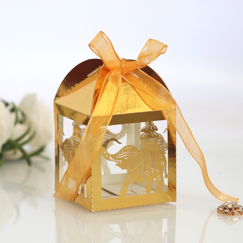 Set 50 Hộp Đựng Kẹo Hình Voi Có Ruy Băng Cho Tiệc Cưới