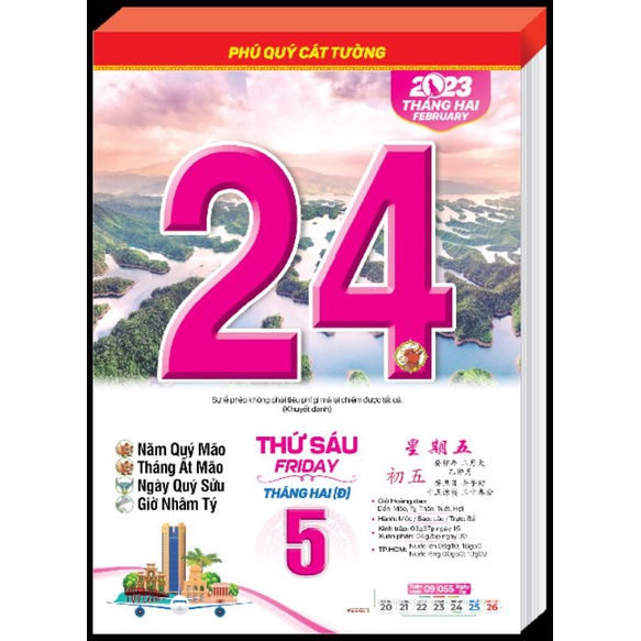 Bloc Đại gắn Lịch treo tường Năm Quý Mão 2024 kích thước 14.5cmx20.5cm nhiều chủ đề