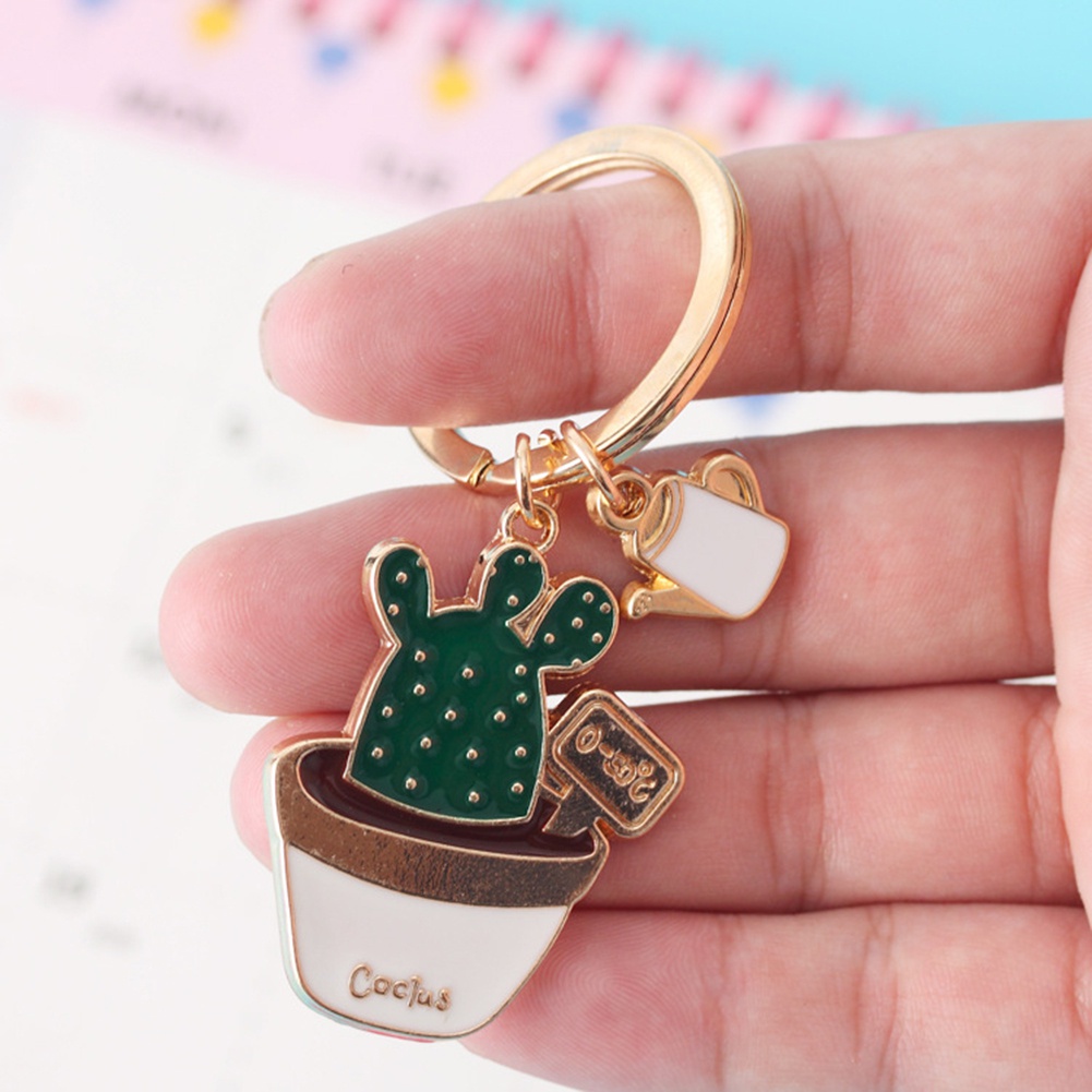 Móc Khóa Hình Chậu Cây Xương Rồng Tráng Men Độc Đáo