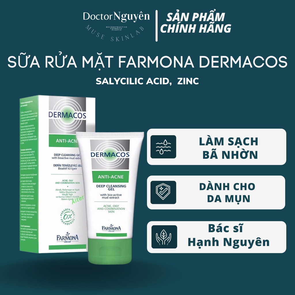 Sữa Rửa Mặt Làm Sạch Sâu, Ngừa Mụn, Cho Da Dầu - Farmona Dermacos AntiAcne Deep Cleansing