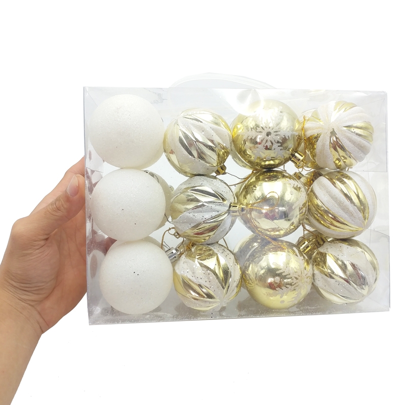 Hộp 24 Trái Châu Trang Trí Noel - Mẫu 2 - Trắng - Vàng Gold