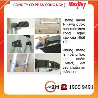 Thang Nhôm Ghế/ thang gia đình 4 Bậc Nikawa NKP-04 cam kết chính hãng, bảo hành 18 tháng