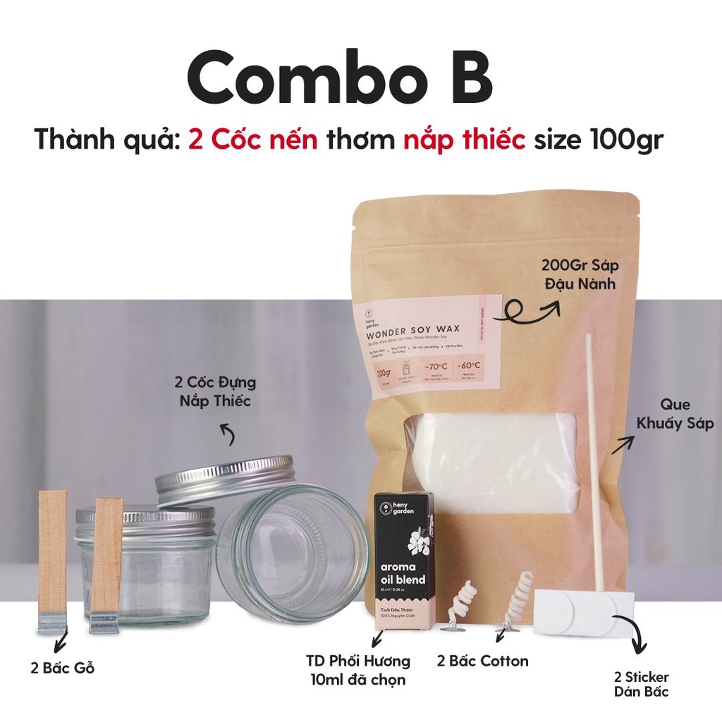 Combo Tự Làm Nến Thơm 100 Gram Dùng Tinh Dầu Thơm Phối Hương Cao Cấp Heny Garden – Kho Nguyên Liệu Làm Nến Thơm