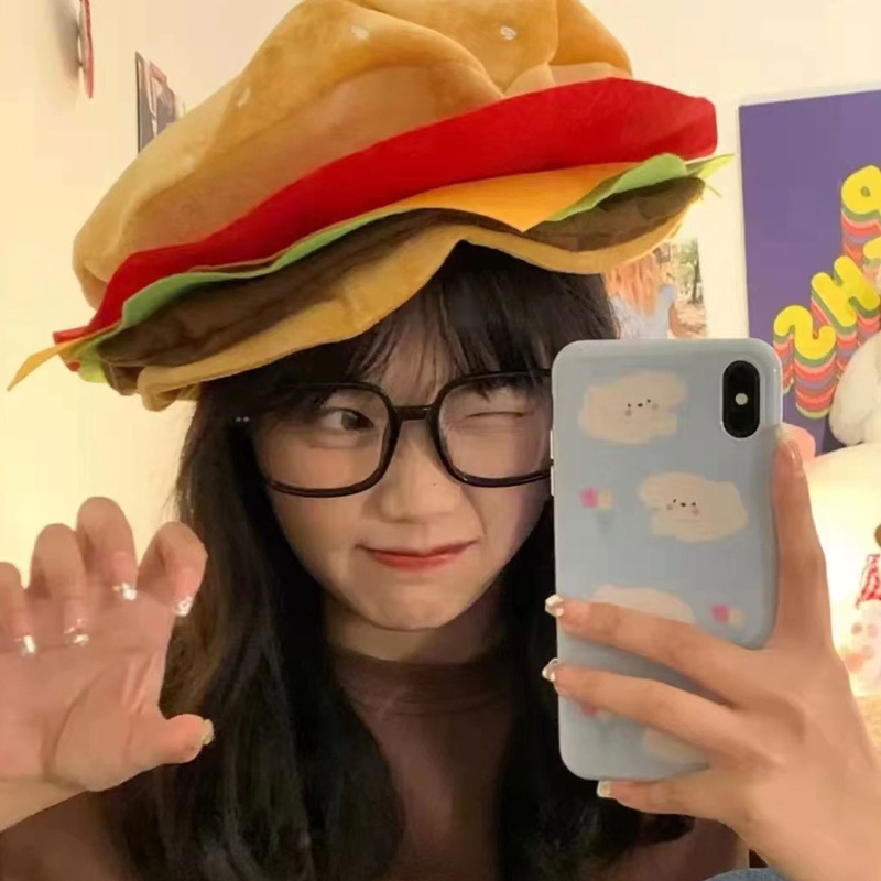 Mũ Đội Biểu Diễn Hình Bánh Burger Hoạt Hình Vui Nhộn