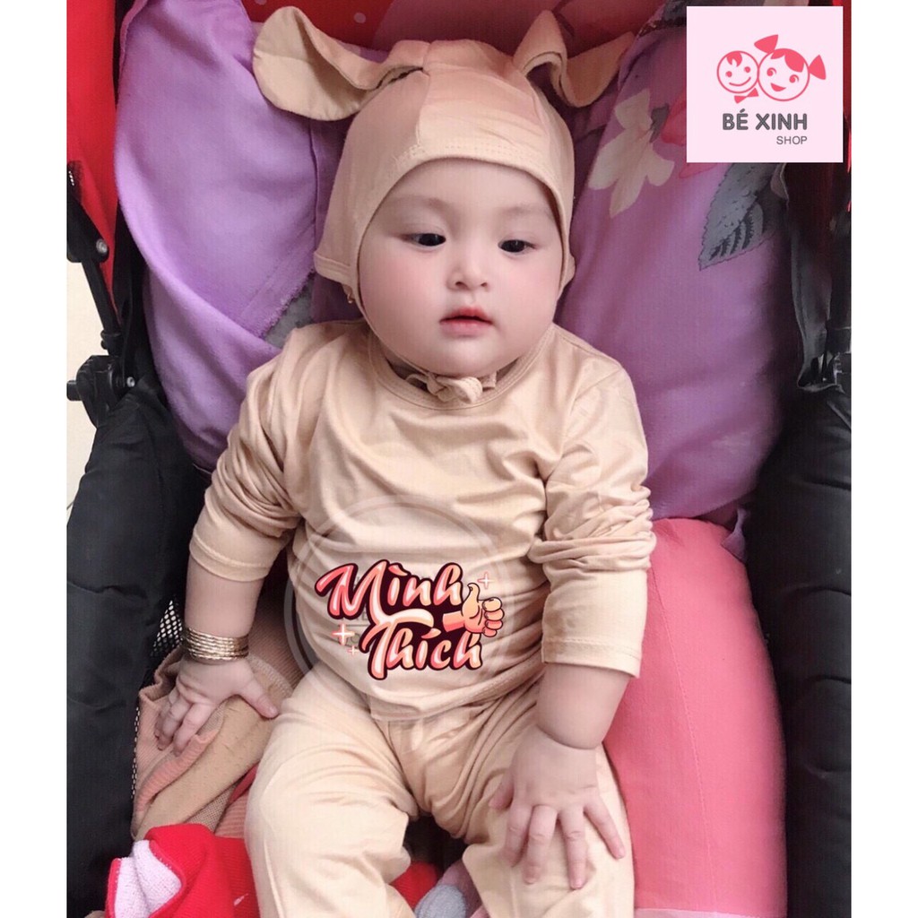 Bộ thu đông tai thỏ bé trai bé gái MINKY MOM [GÍA GIẢM SÂU] đồ bộ dài tay trẻ em kèm mũ nón cạp cao 100% chất thun lạnh