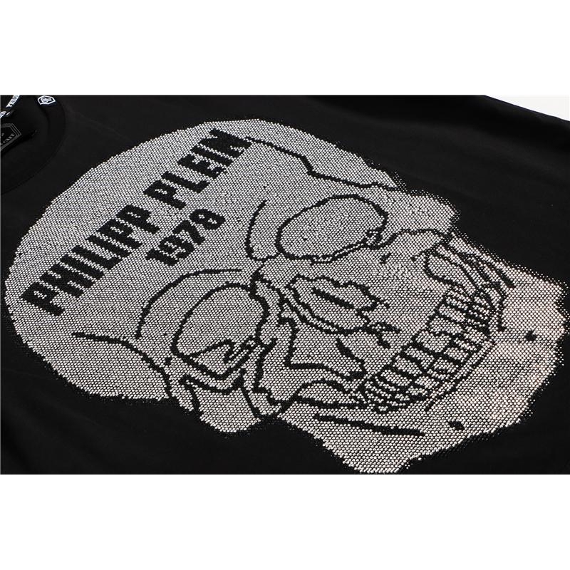 Philipp Plein Men Short Sleeve Tshirt Black Rhinestones T-shirts Pattern Skull Tshirt Shirts