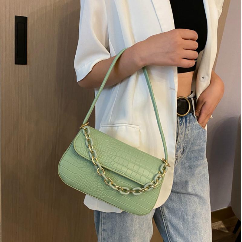 Túi IELGY đeo dưới cánh tay hình chữ nhật cỡ nhỏ phối dây xích phong cách cổ điển thời trang cho nữ