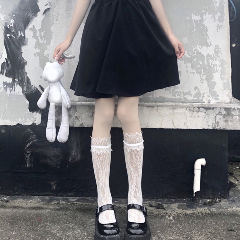 Xixi Vớ Cao Đến Đầu Gối Phối Ren Hoa Màu Trơn Phong Cách Harajuku Nhật Bản Đáng Yêu Cho Nữ
