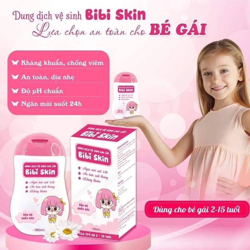 Bibi Skin Dung Dịch Vệ Sinh Bé Gái Sạch Sẽ An Toàn Kháng Khuẩn Cho Bé 2 -15 Tuổi Chai 180ml