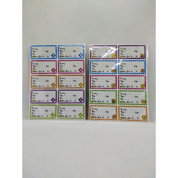 nhãn vở học sinh xấp 5 tờ  (tờ có 10 ô nhỏ)